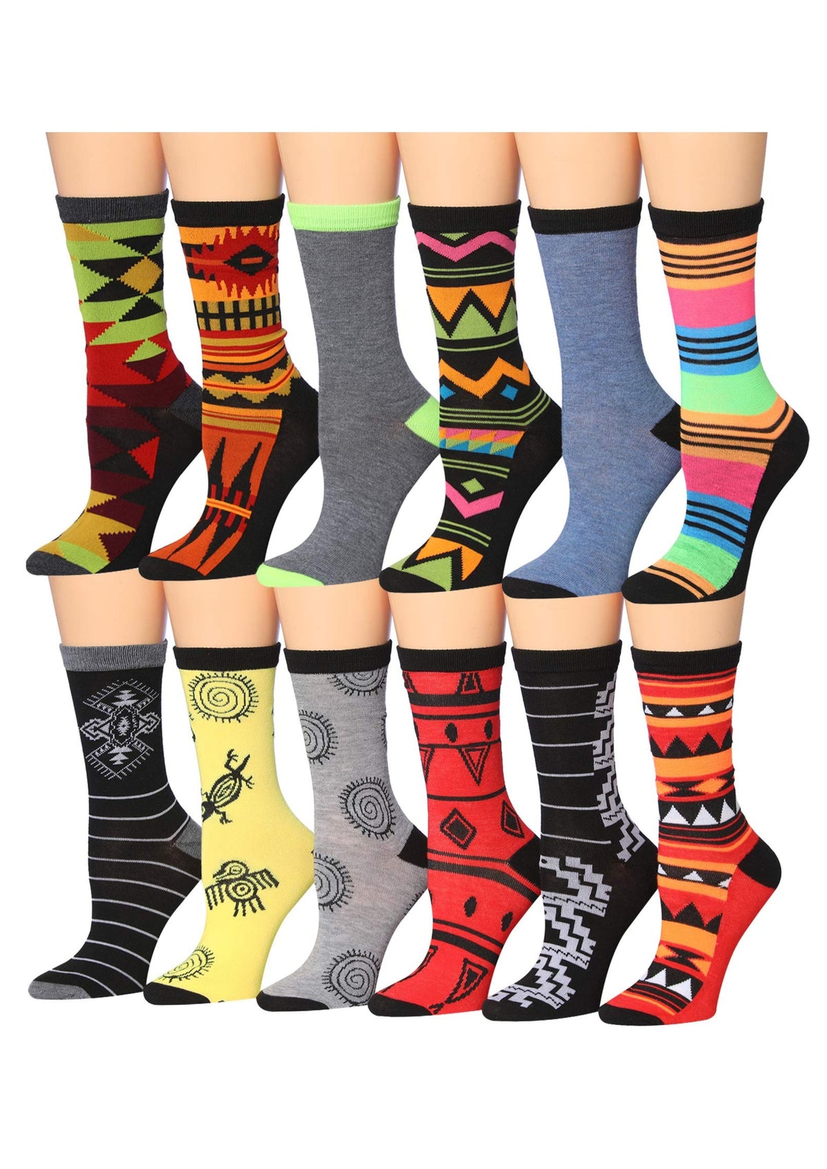 Women's 12 Pairs Lightweight Crew Socks – Colorful African Design