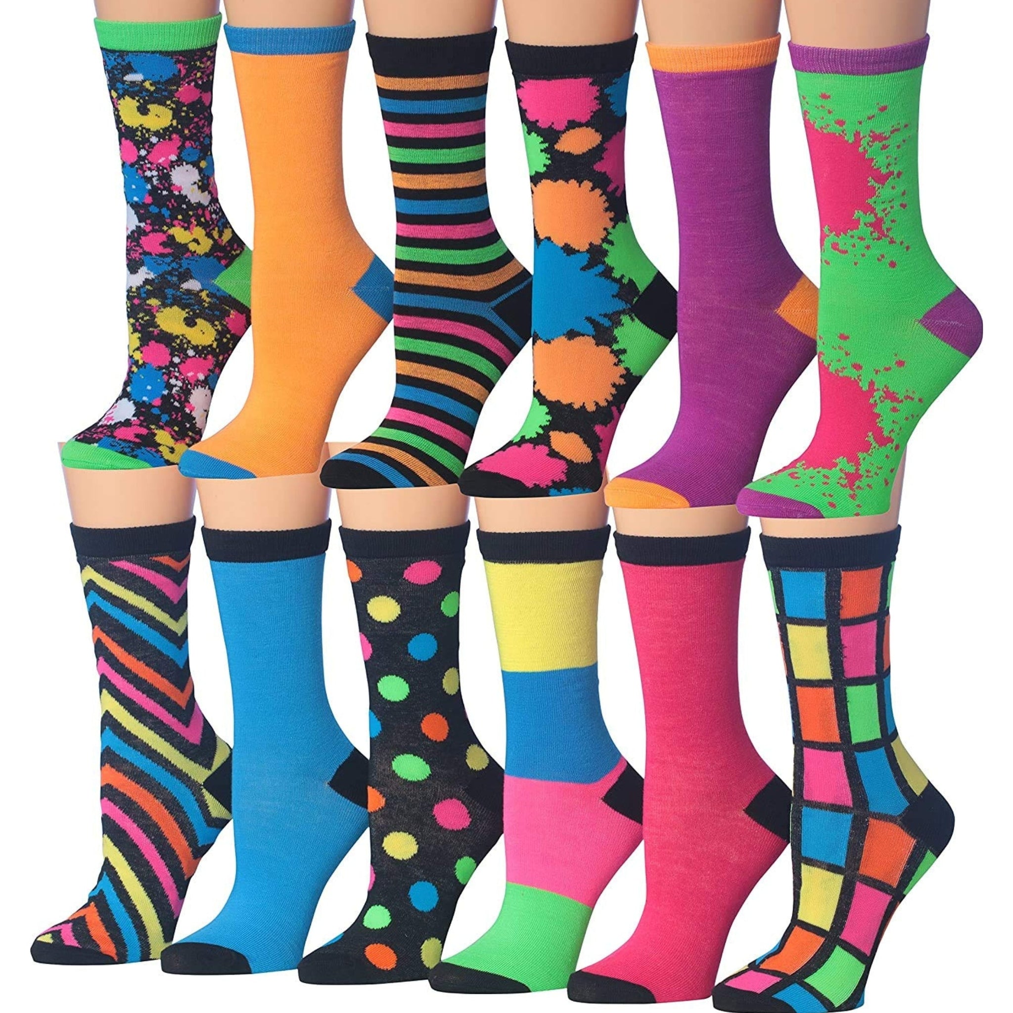 Women's 12 Pairs Lightweight Colorful Funky Fashion Colorblock
