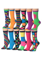 Women's 12 Pairs Lightweight Colorful Funky Fashion Colorblock