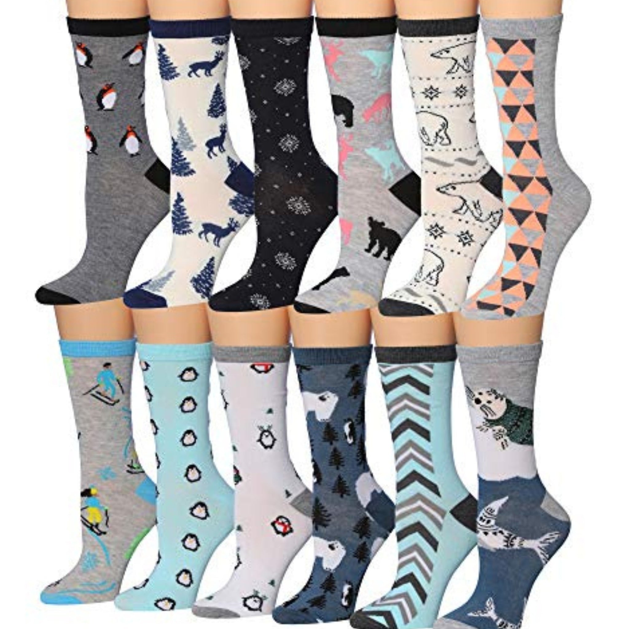 Women's 12 Pairs Lightweight Crew Socks – Colorful Winter Variety