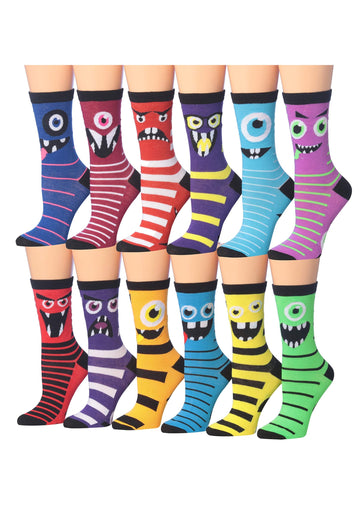 Women's Plus Size 12 Pairs Lightweight Colorful Funny Monster Faces