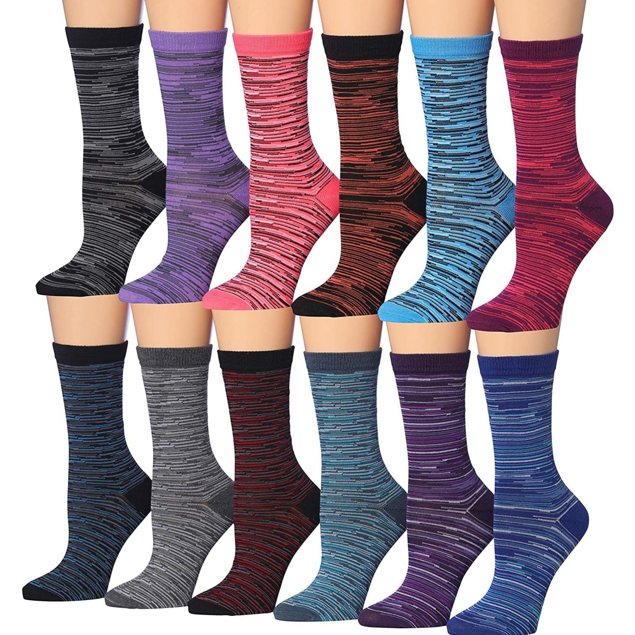 Women's 12-Pairs Lightweight Space Dye Striped Pattern Colorful Work