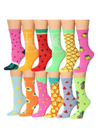 Women's 12 Pairs Lightweight Colorful Strawberry Orange Lime Pineapple