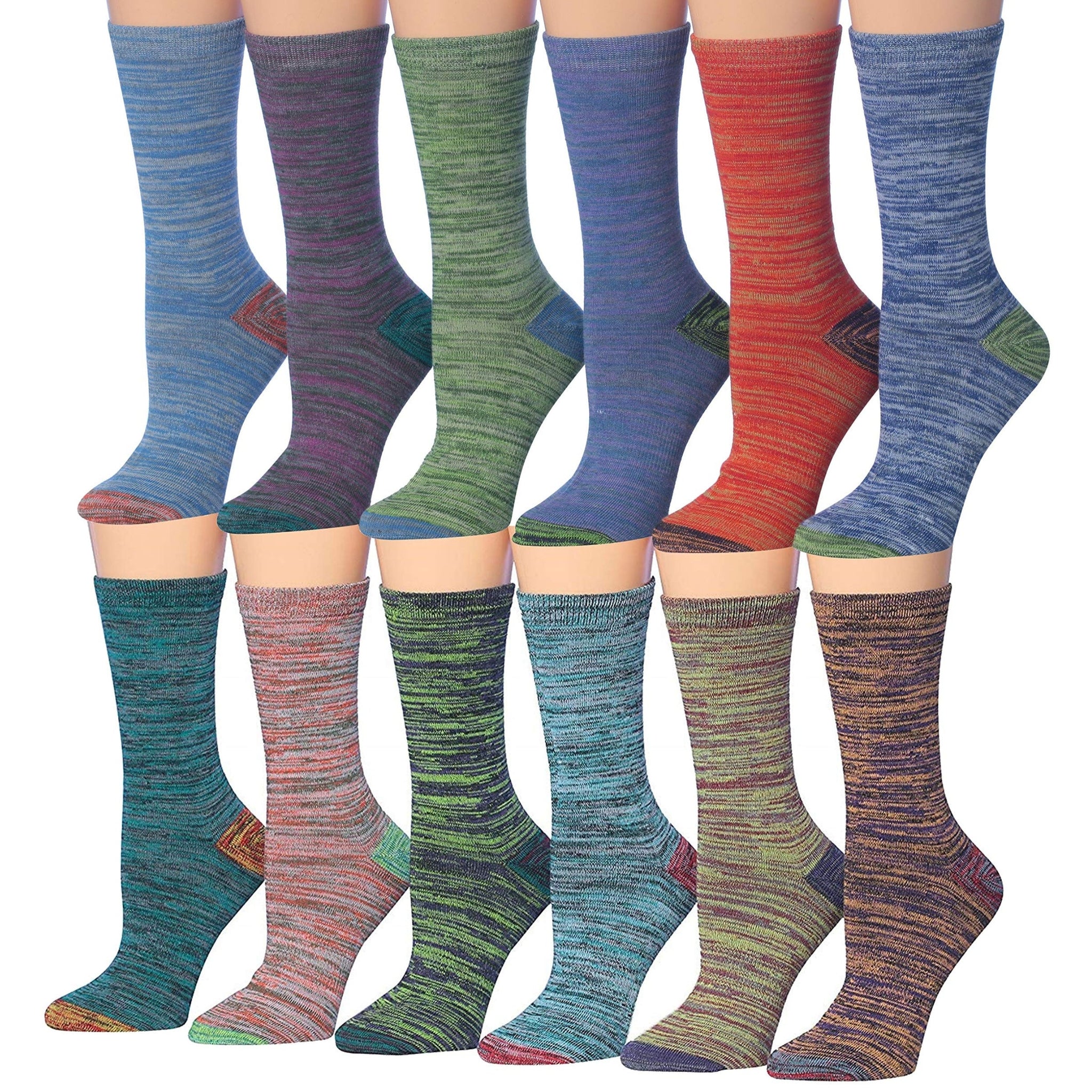 Women's Plus Size 12 Pairs Lightweight Space Dye Vintage Colors Crew