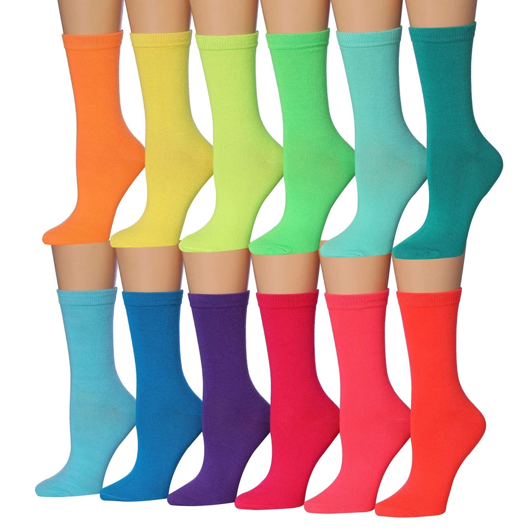 Women's 12-Pairs Lightweight Orange Lime Green Fun Light Colored Crew