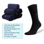 Men's Bamboo Dress Socks with Reinforced Seamless Toe, Crew Length,