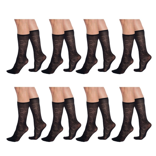 8 Pairs Sheer Knee High Socks for Women 15 Denier with Stay-Up Band