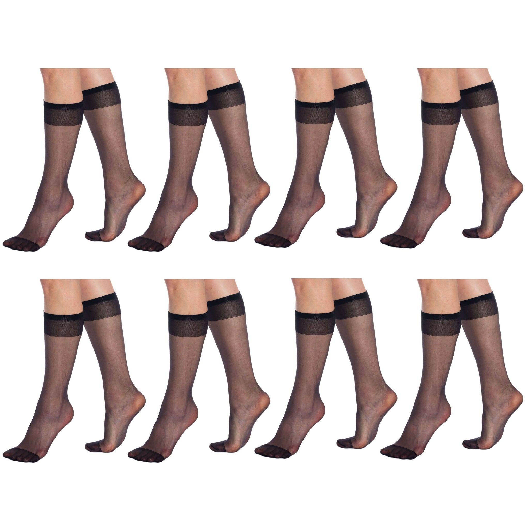 8 Pairs Sheer Knee High Socks for Women 15 Denier with Stay-Up Band