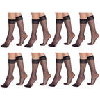 8 Pairs Sheer Knee High Socks for Women 15 Denier with Stay-Up Band