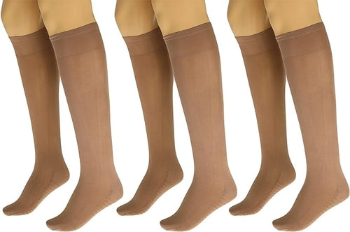 3 Pairs Women's Massage Nylon Sheer Knee High Stockings with