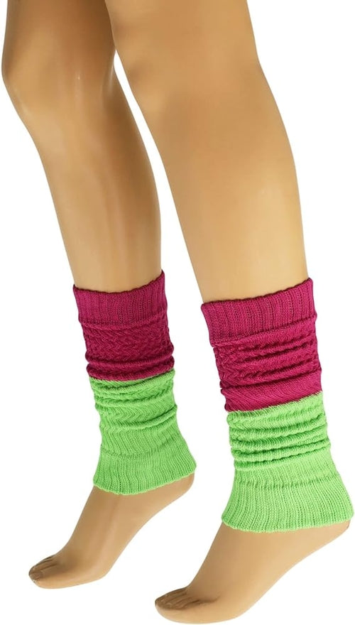 1 Pair Women's Colorful Cotton Knitted Leg Warmers 21 Inches Soft and