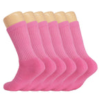 6 Pairs Women's Pink Cotton Crew Socks Size 10-13 with Terry Cushion