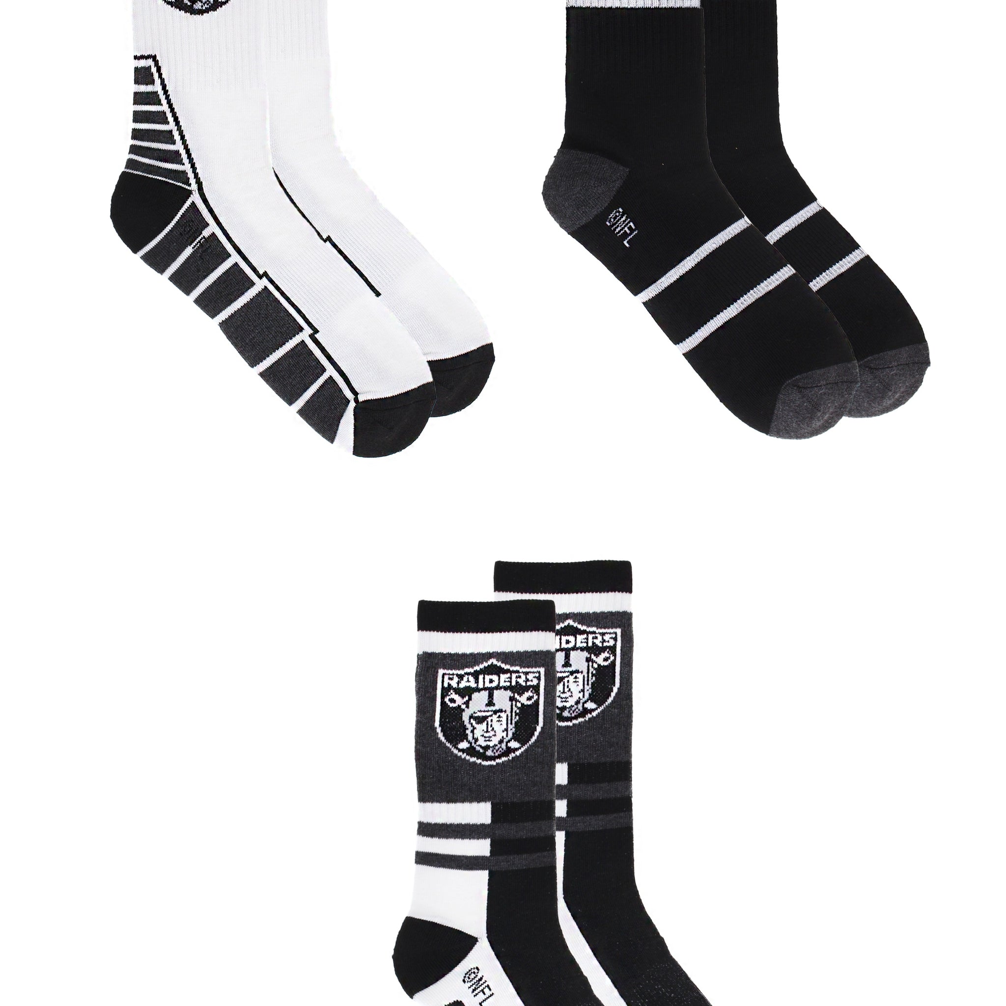 Las Vegas Raiders Socks 3 Pack Crew Length NFL Football