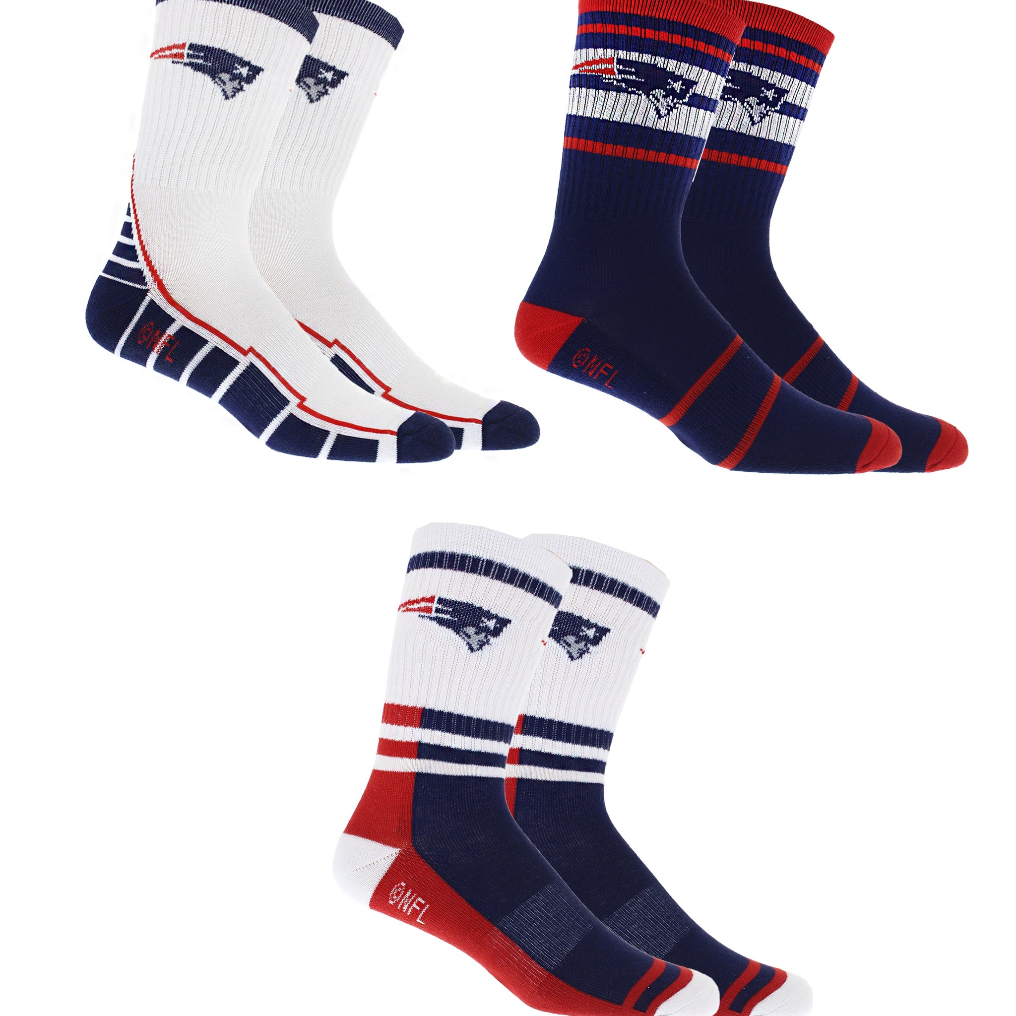 New England Patriots Socks 3 Pack Crew Length NFL Football