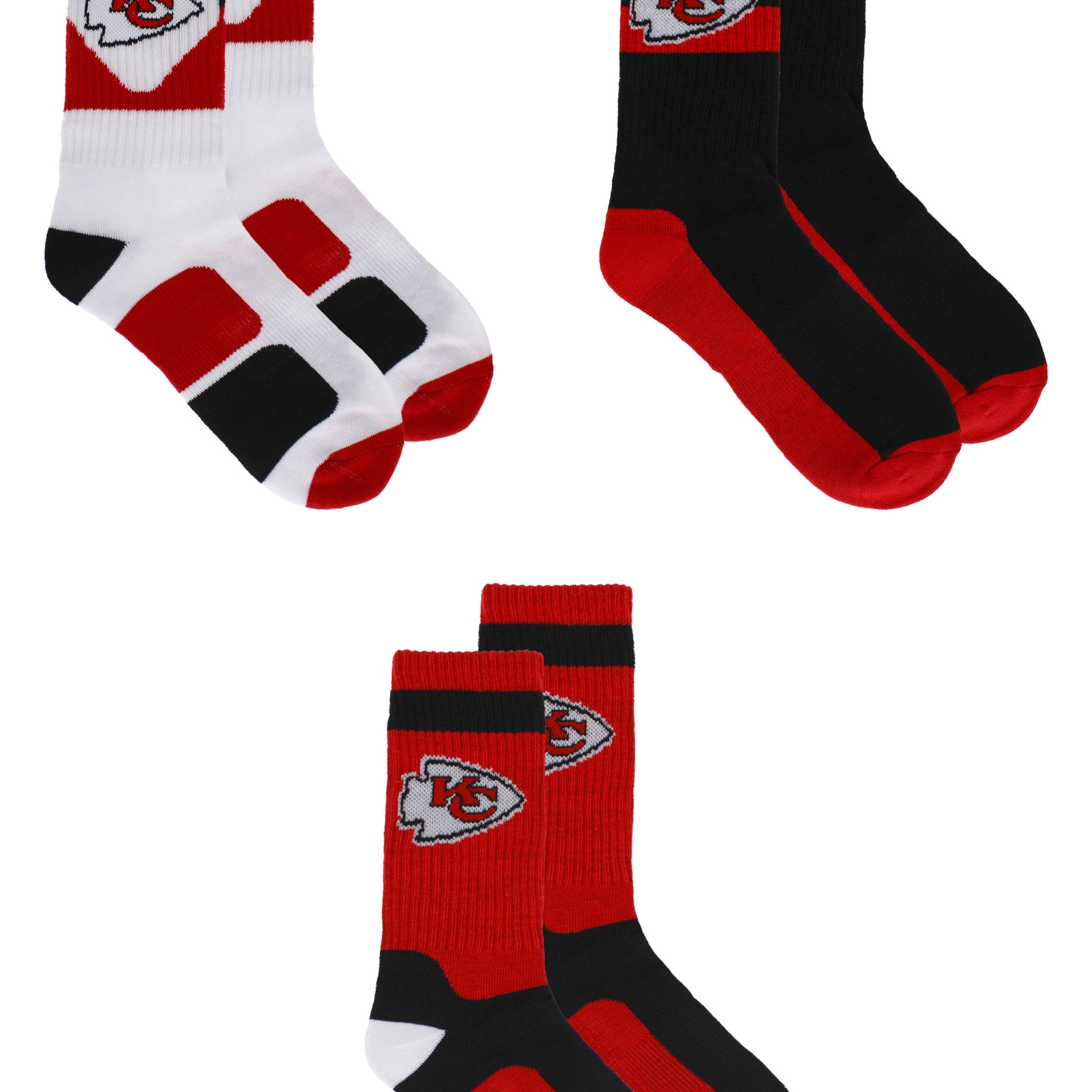 Kansas City Chiefs Socks 3 Pack Crew Length NFL Football