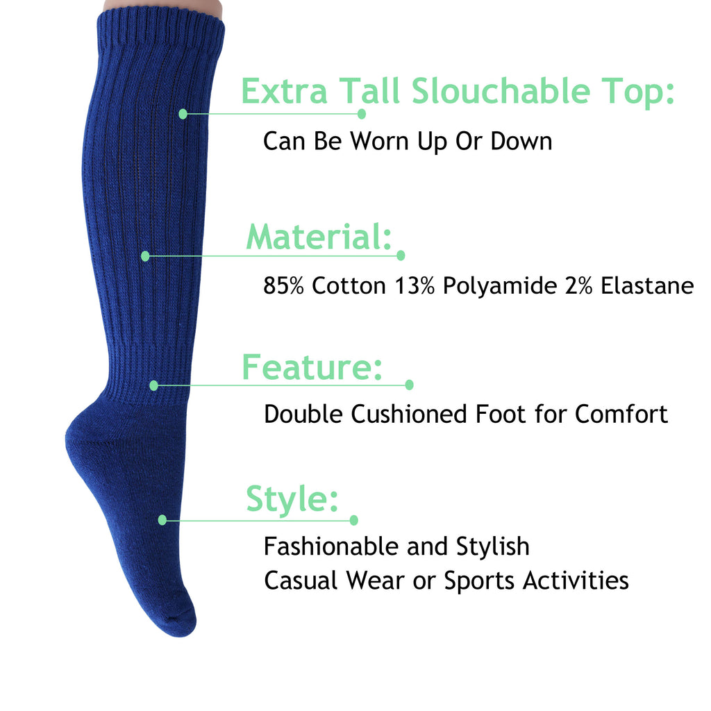 Royal Blue Slouch Socks for Women Cotton Sleep Slouchy Knee High Socks