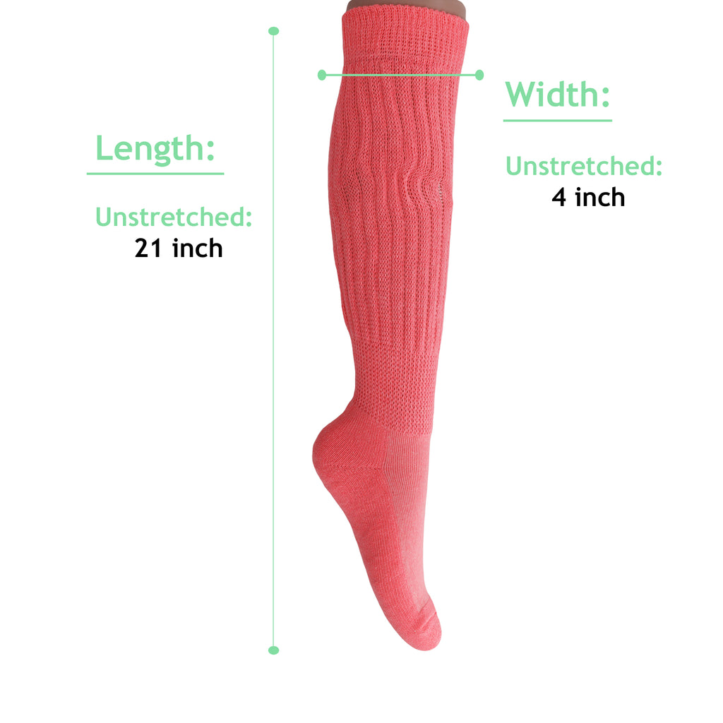 Neon Pink Slouch Socks for Women 80's Style Cotton Slouchy Knee Socks