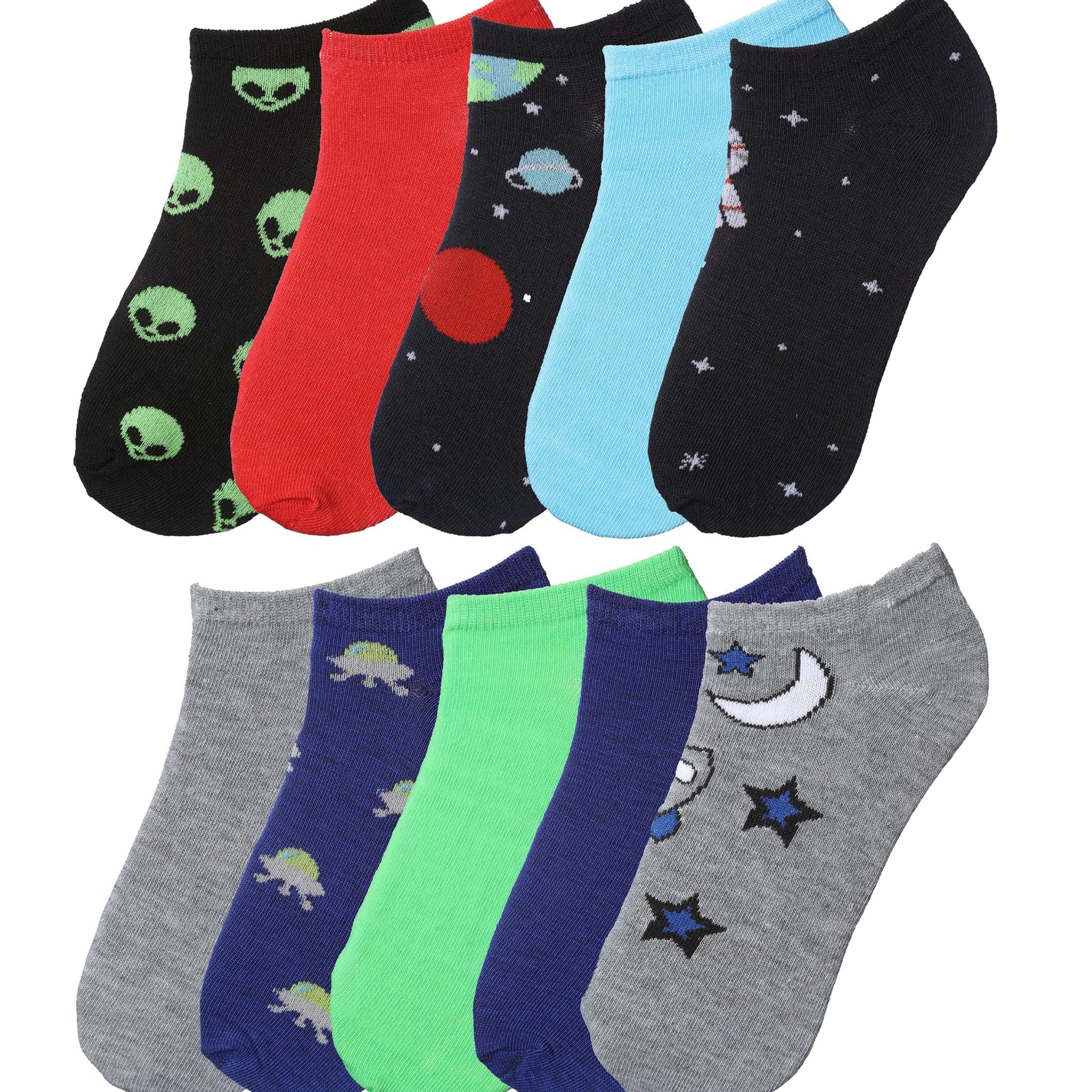 Tipi Toe Big Kids Boys 10 Pairs Classy Lightweight Novelty Alien &