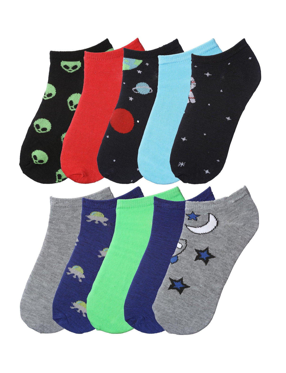 Tipi Toe Big Kids Boys 10 Pairs Classy Lightweight Novelty Alien &