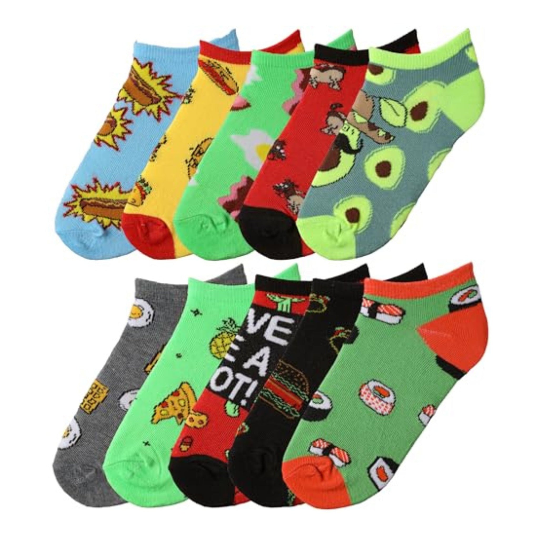 Tipi Toe Kids Boys 10 Pairs Classy Lightweight Novelty Fun Foodie