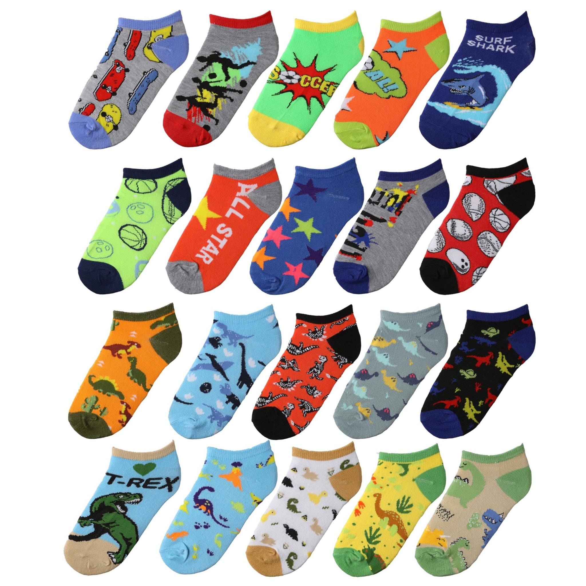 Tipi Toe Kids Boys 20 Pairs Classy Lightweight Novelty Adventute Mix