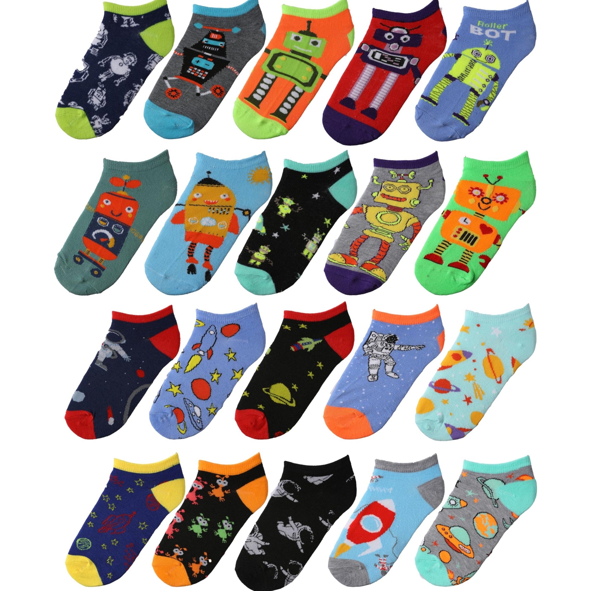 Tipi Toe Kids Boys 20 Pairs Cassy Lightweight Novelty Space Explorer