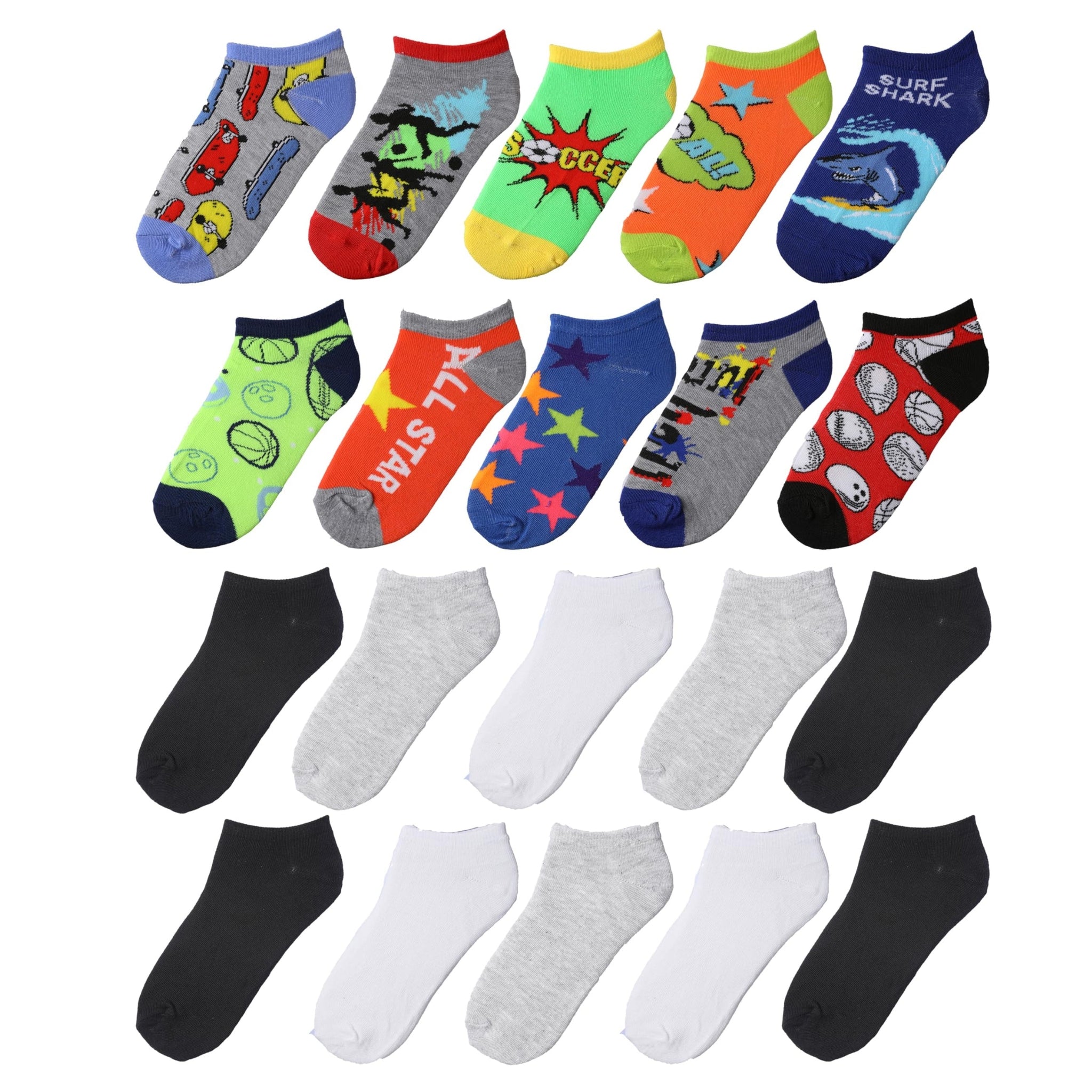 Tipi Toe Kids Boys 20 Pairs Classy Lightweight Novelty White Grey