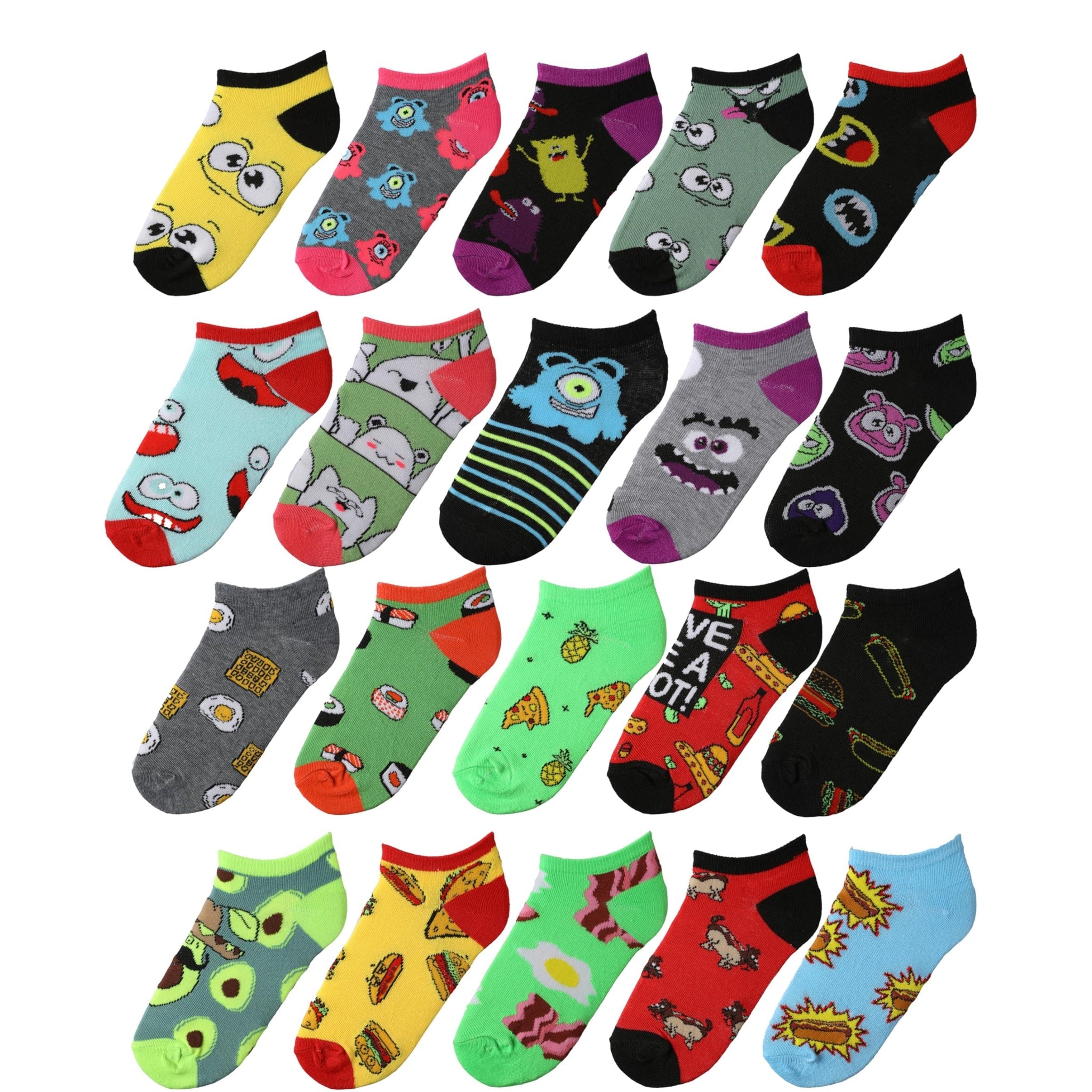 Tipi Toe Kids Boys 20 Pairs Classy Lightweight Novelty Fun Foodie &