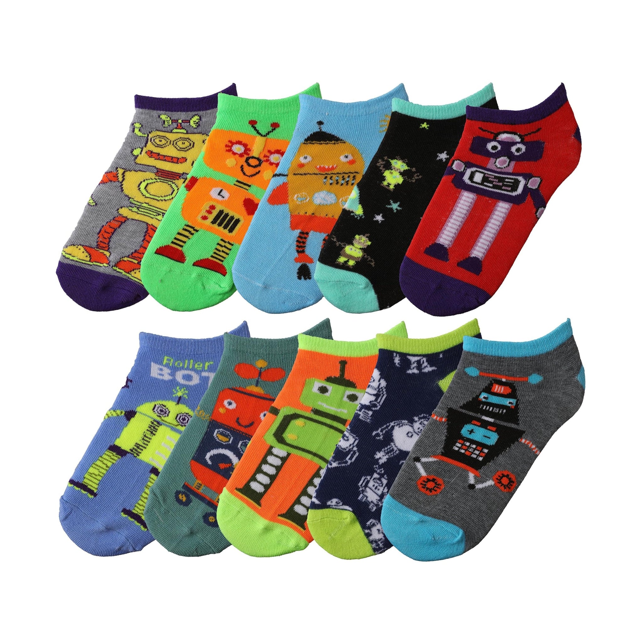 Tipi Toe Big Kids Boys 10 Pairs Classy Lightweight Novelty Robot