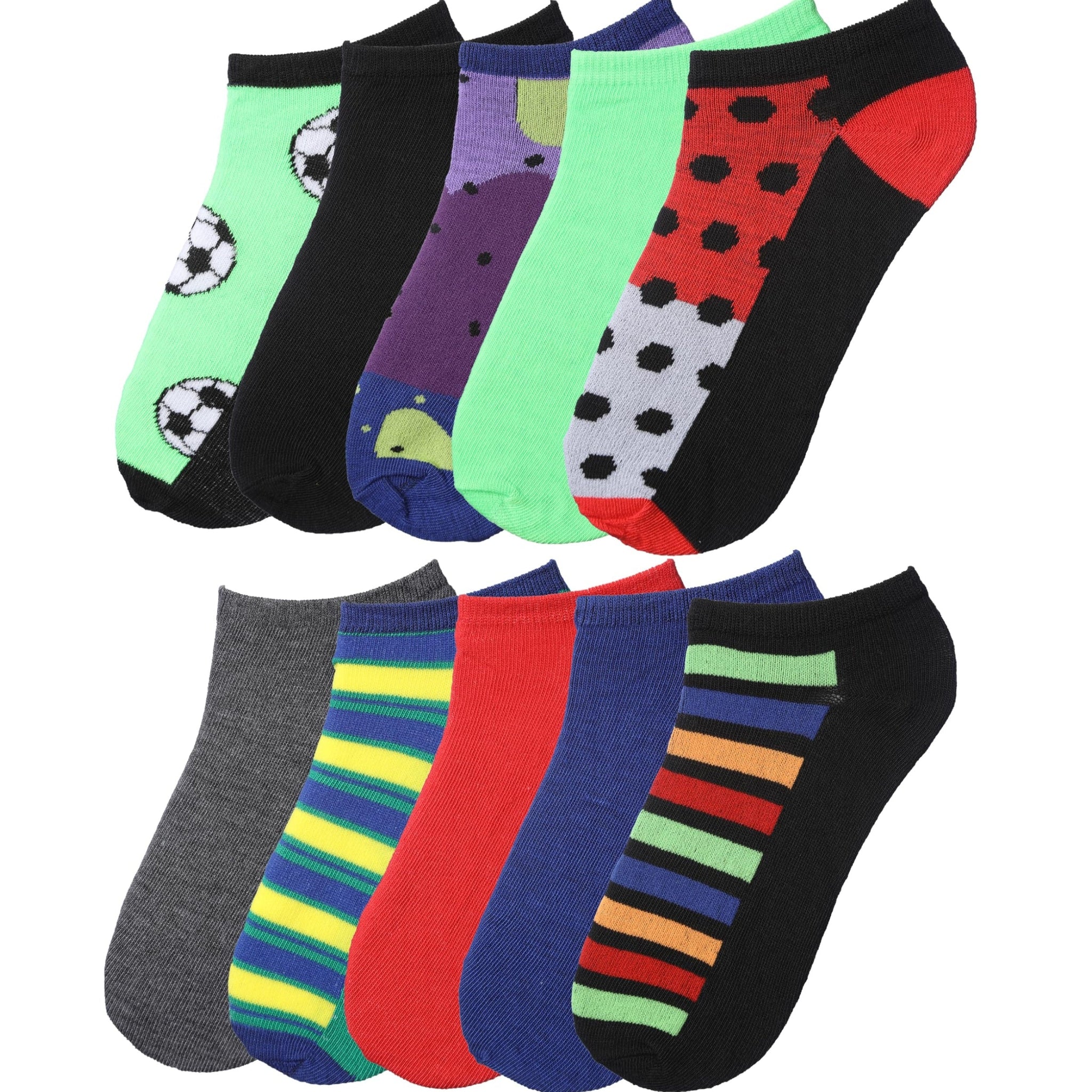Tipi Toe Big Kids Boys 10 Pairs Classy Lightweight Novelty Stripes Dot