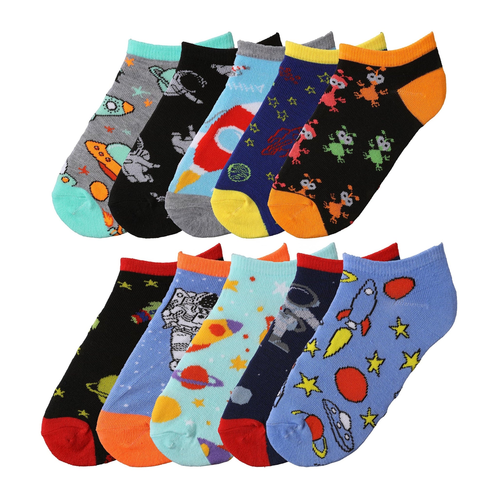 Tipi Toe Big Kids Boys 10 Pairs Classy Lightweight Novelty Astronaut &