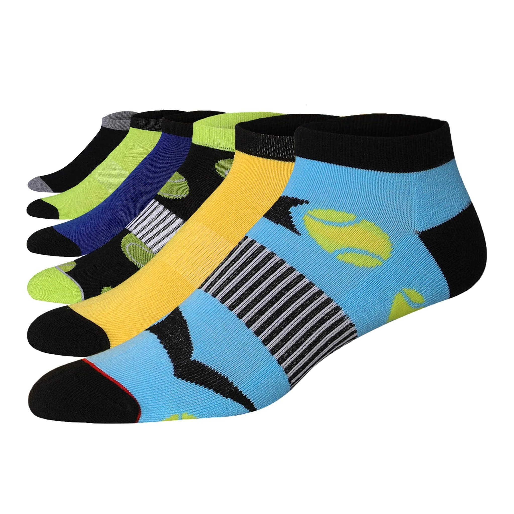 JAMES FIALLO Men's 6-Pair Colorful Arch Support Low Cut Striped