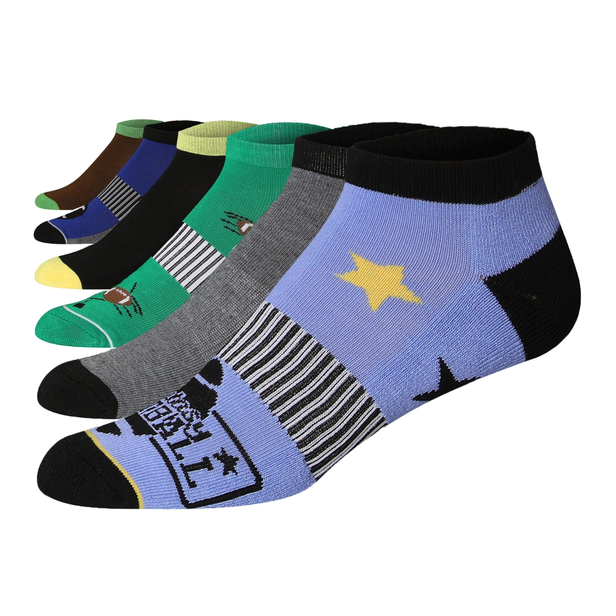 JAMES FIALLO Men's 6-Pairs Fun Low Cut Athletic Football Star Stripes
