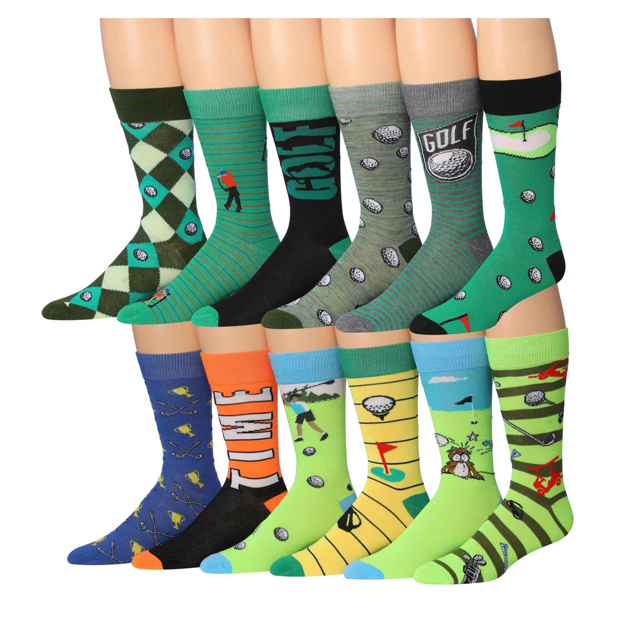 Men's 12 Pairs Casual Novelty Golf Course Green Colorful Patterned