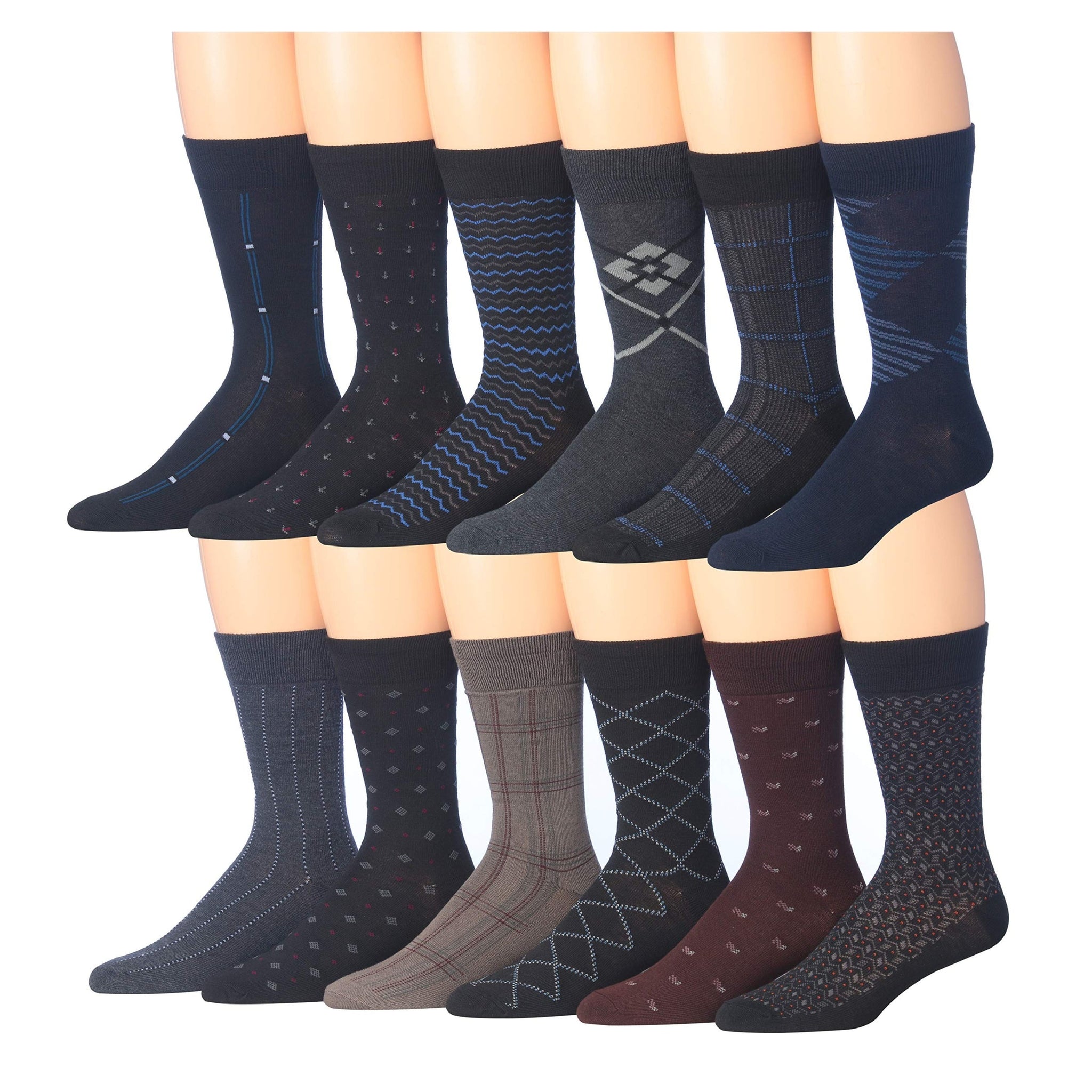 JAMES FIALLO Men's 12 Pairs Colored Assorted Designs Sophisticated