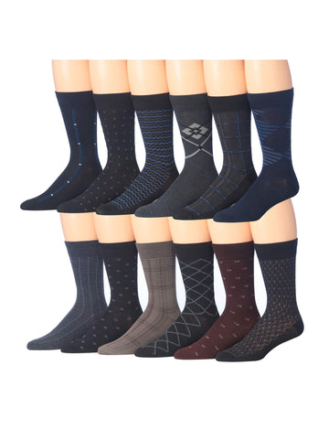 JAMES FIALLO Men's 12 Pairs Colored Assorted Designs Sophisticated