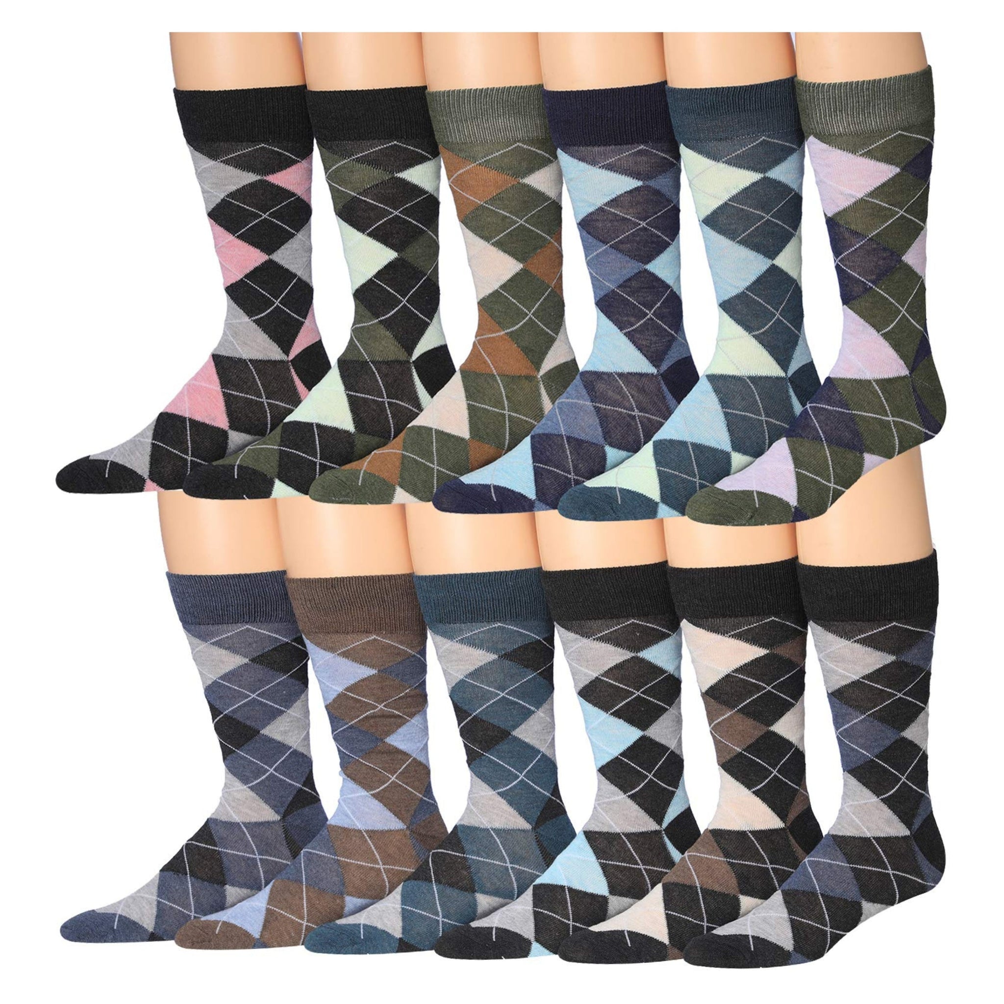 JAMES FIALLO Men's 12-Pairs Heathered Colored Argyle Colorful