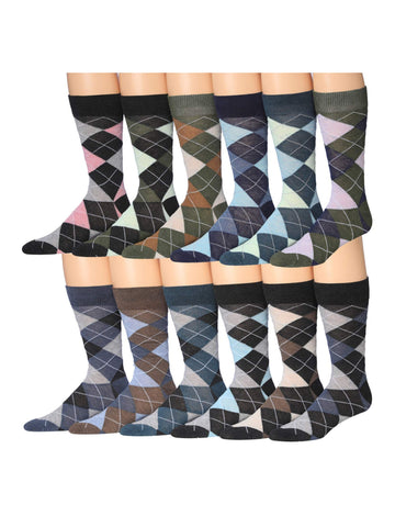 JAMES FIALLO Men's 12-Pairs Heathered Colored Argyle Colorful