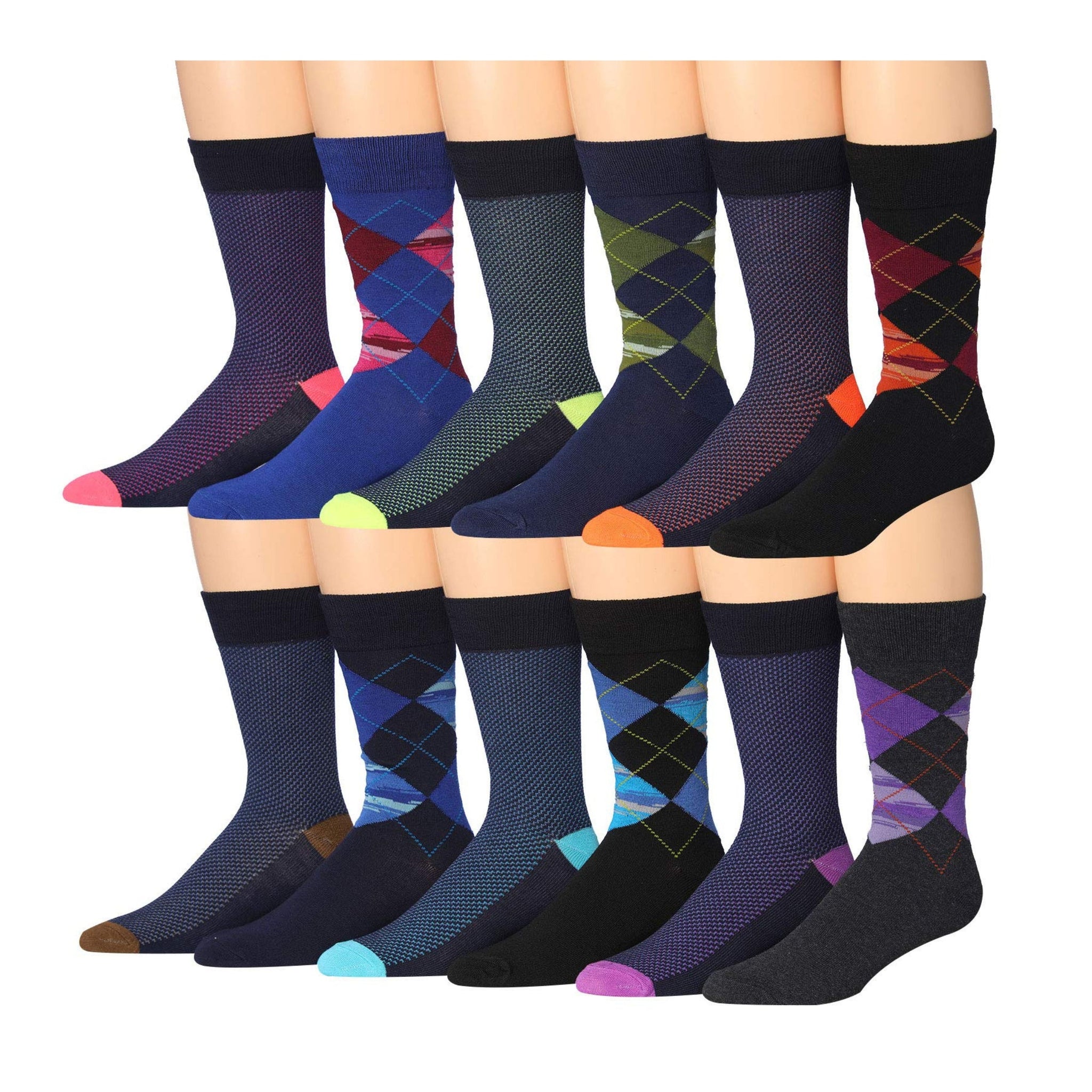 JAMES FIALLO Men's 12-Pairs Assorted Colors Funny Novelty Argyle