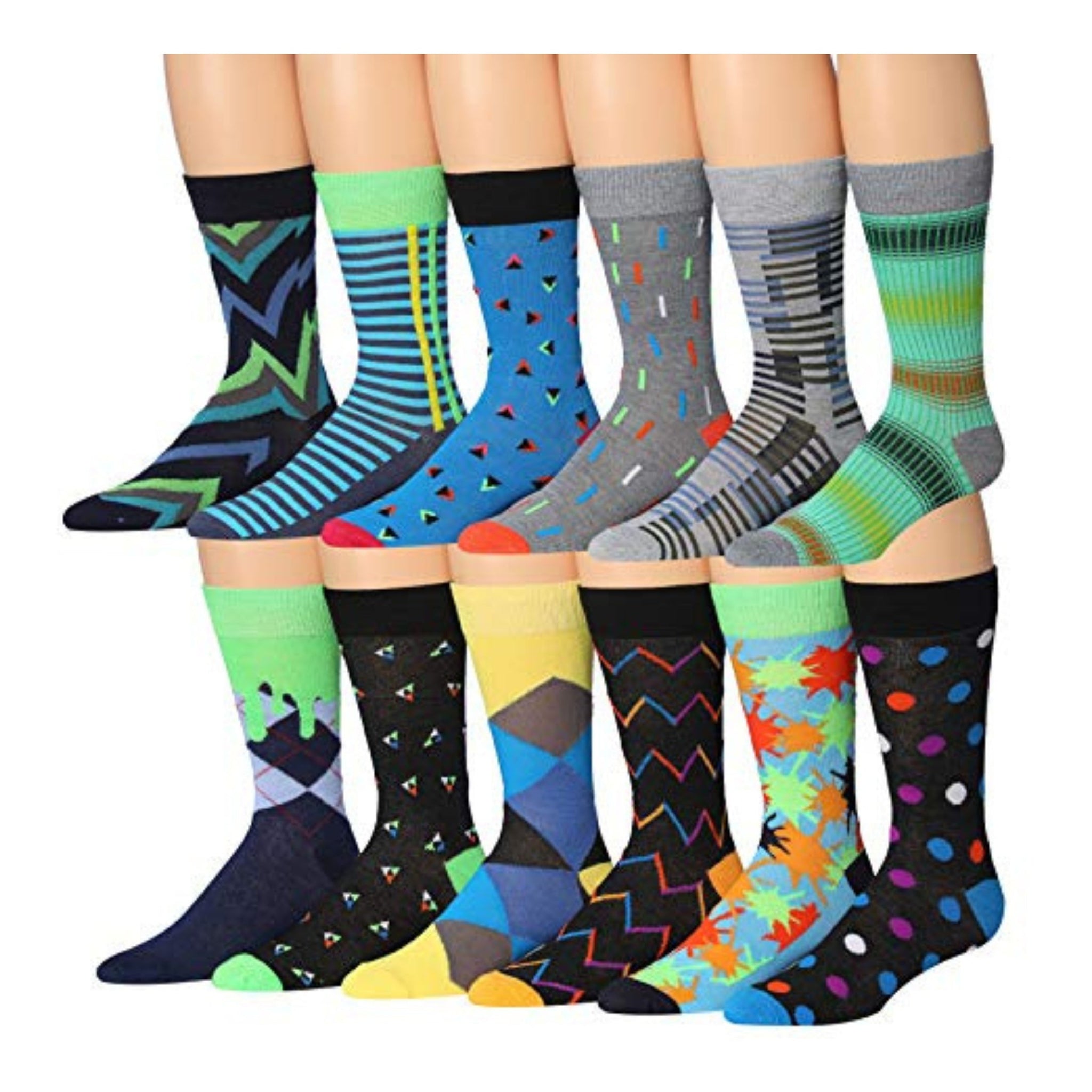 Men's 12 Pairs Casual Novelty Multishapes Colorful Patterned Dress
