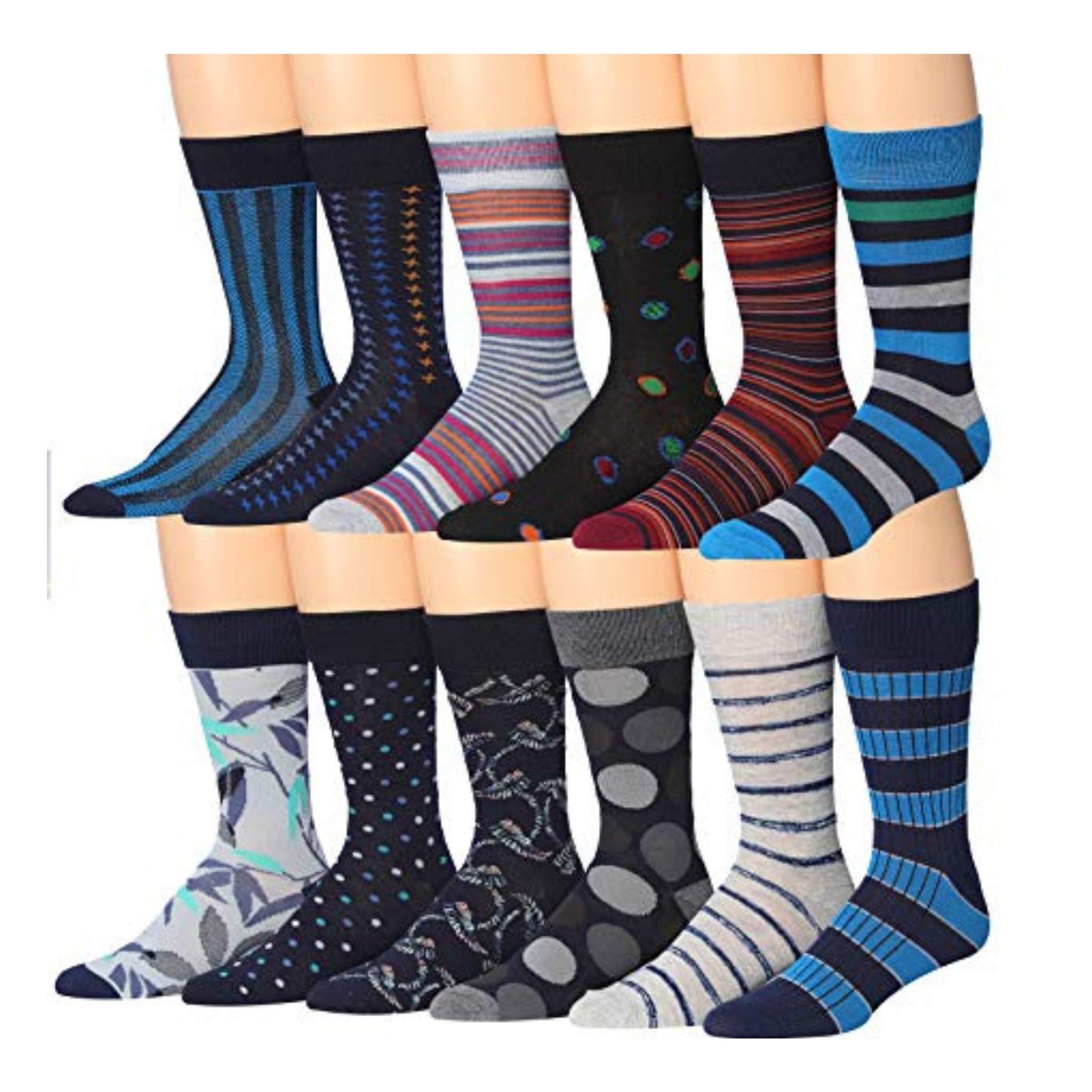 Men's 12 Pairs Casual Novelty Multi-Pattern Stripe Colorful Dress