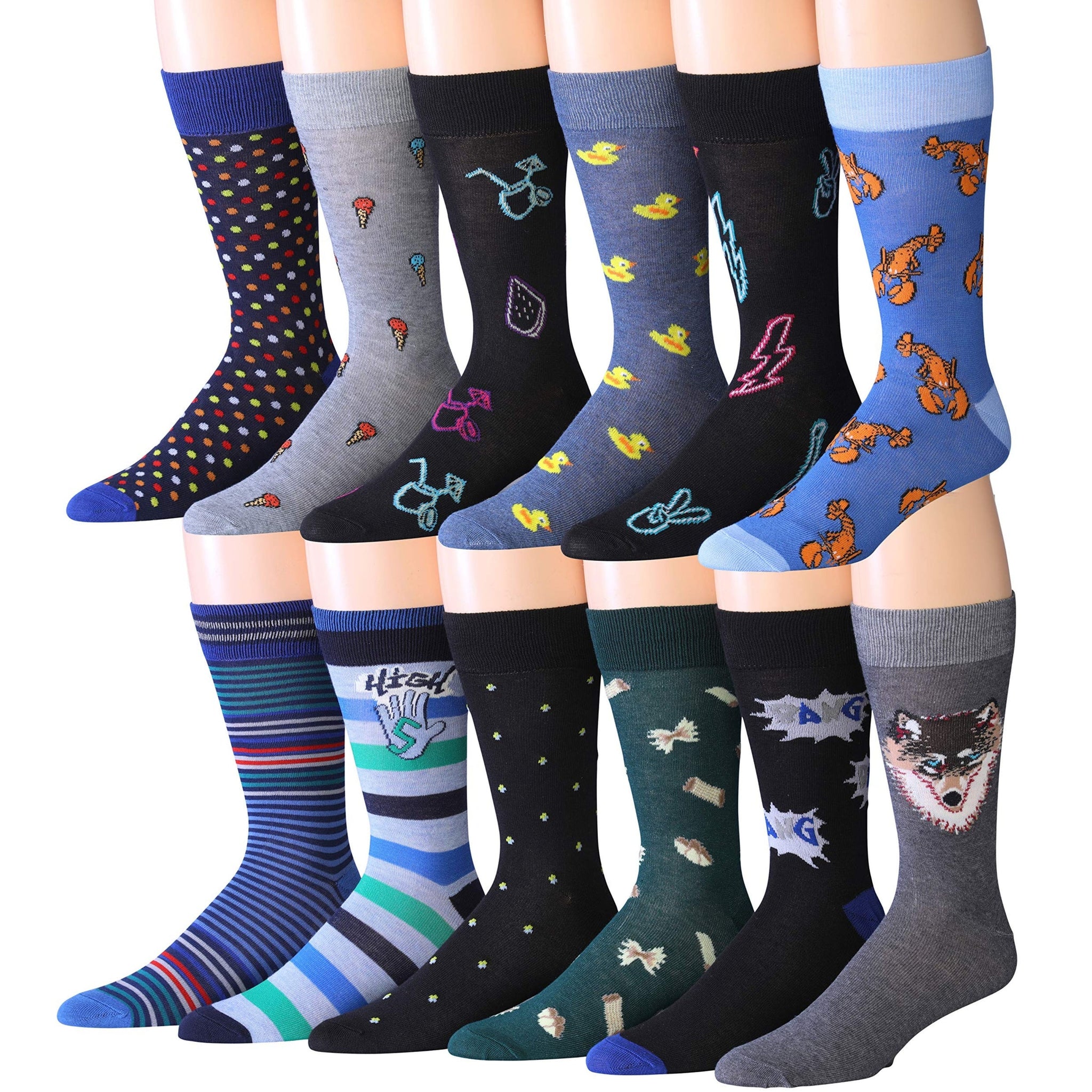 Men's 12 Pairs Casual Novelty Eclectic Animal Colorful Patterned Dress