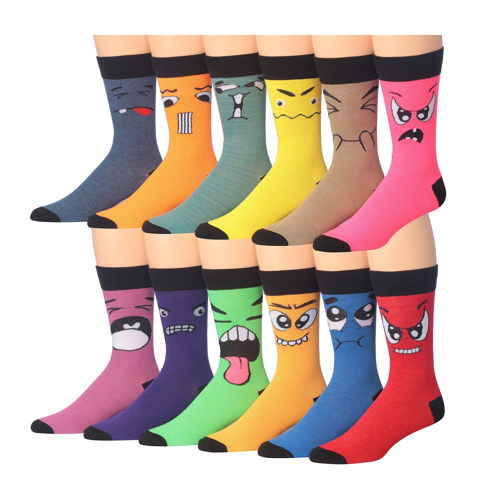 Men's 12 Pairs Casual Novelty Emoji Inspired Colorful Patterned Dress