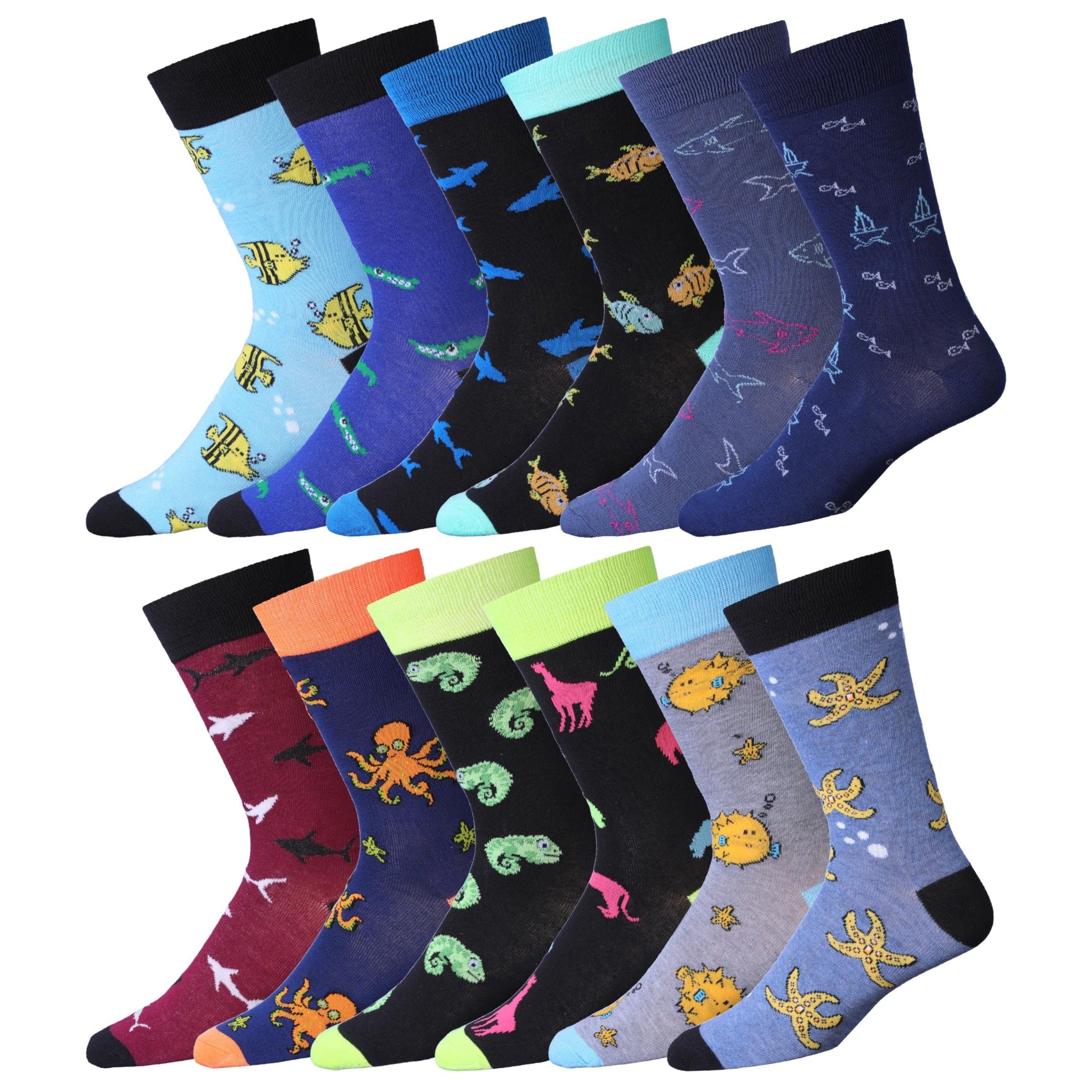 JAMES FIALLO Men's 12 Pairs Casual Fashion Colored Assorted Designs