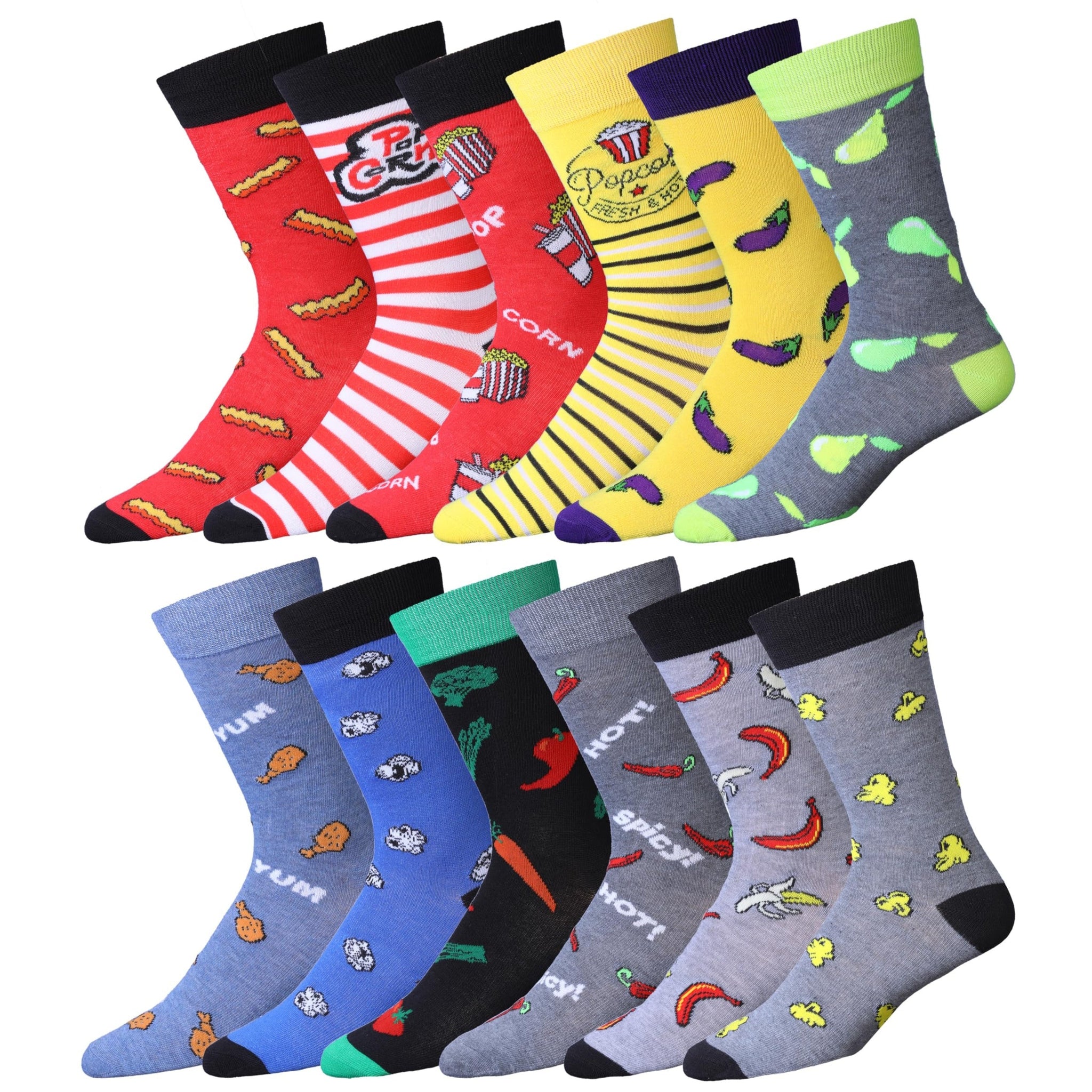 Men's 12 Pairs Casual Novelty Gourmet Delights Colorful Patterned