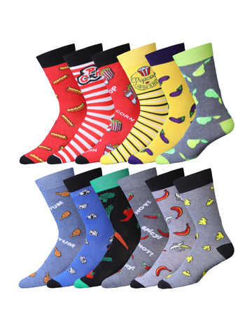 Men's 12 Pairs Casual Novelty Gourmet Delights Colorful Patterned