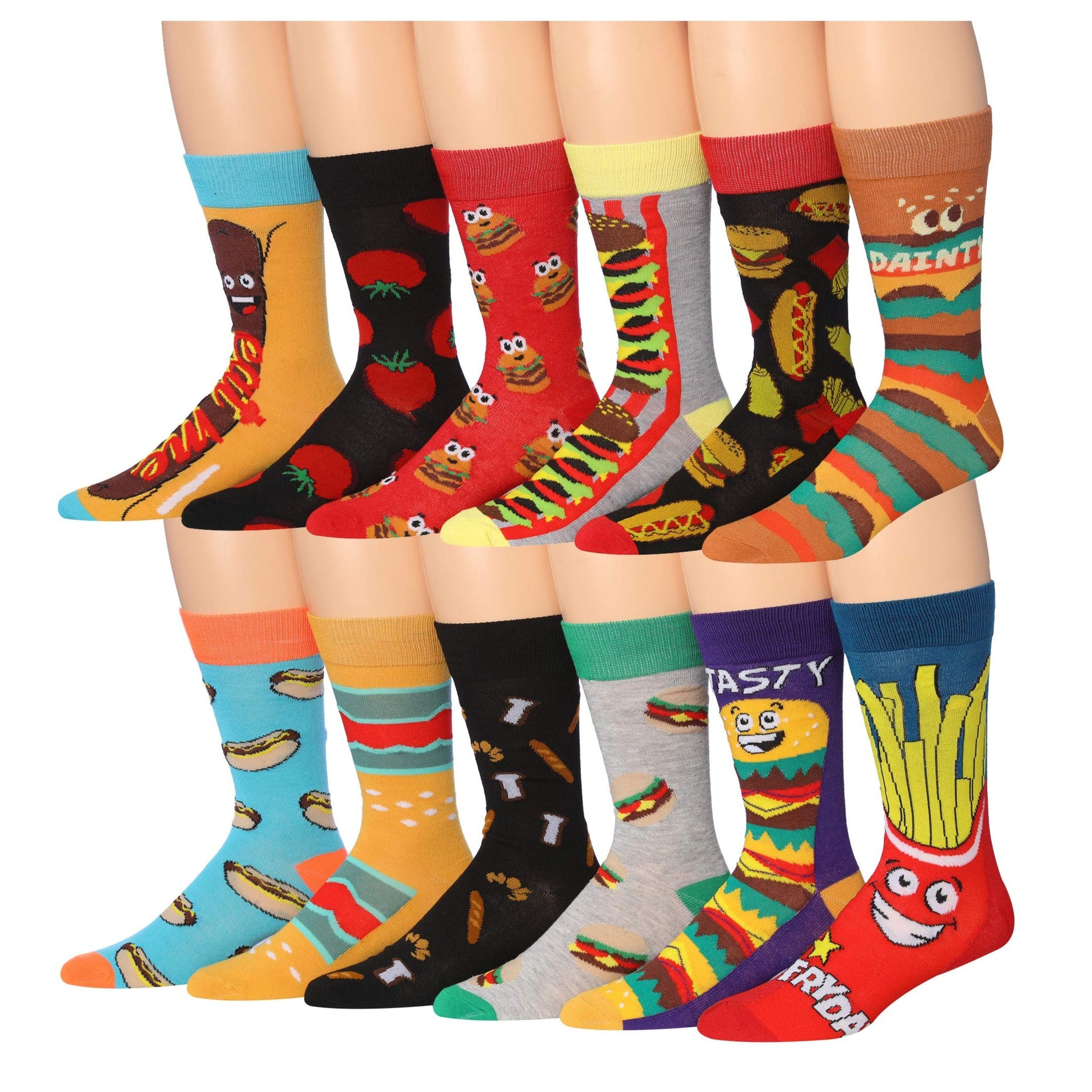 Men's 12 Pairs Casual Novelty Foodie Fantasy Colorful Patterned Dress