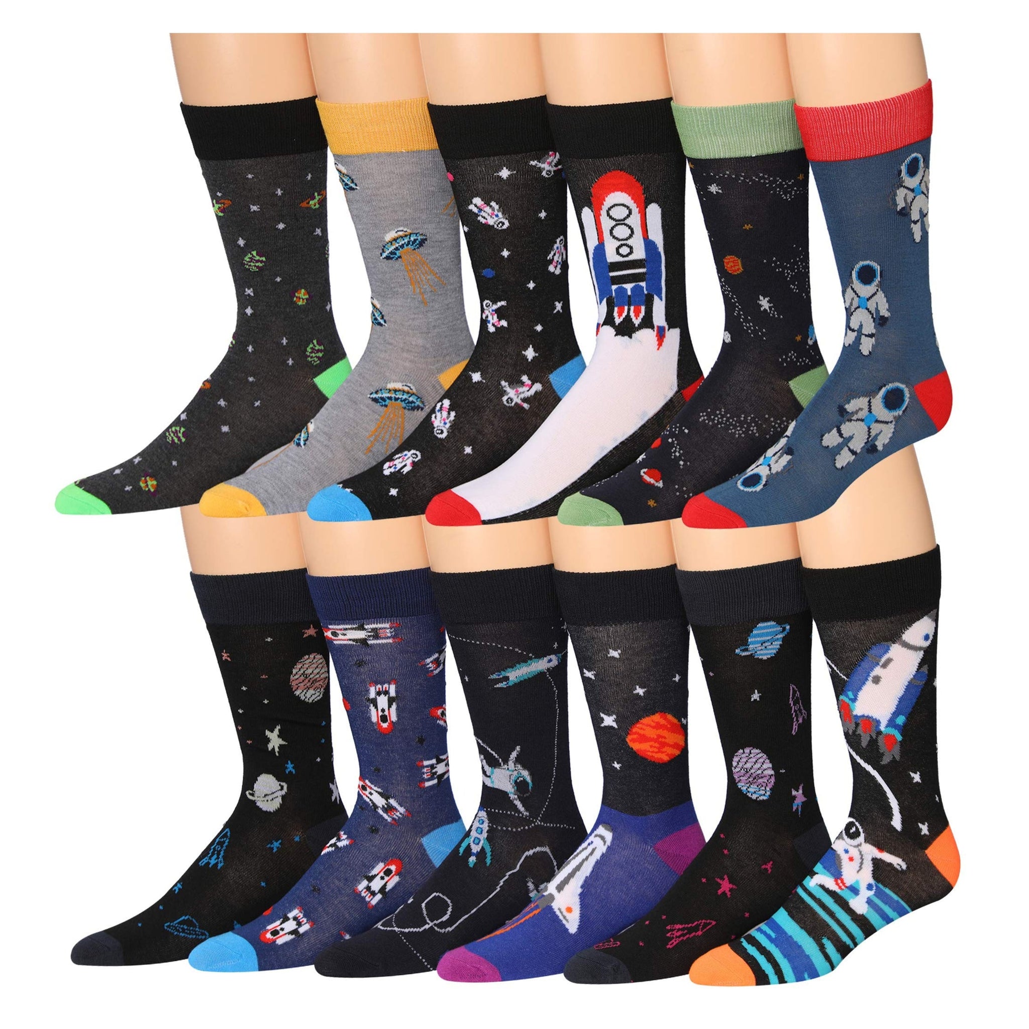 Men's 12 Pairs Casual Novelty Cosmic Star Colorful Patterned Dress