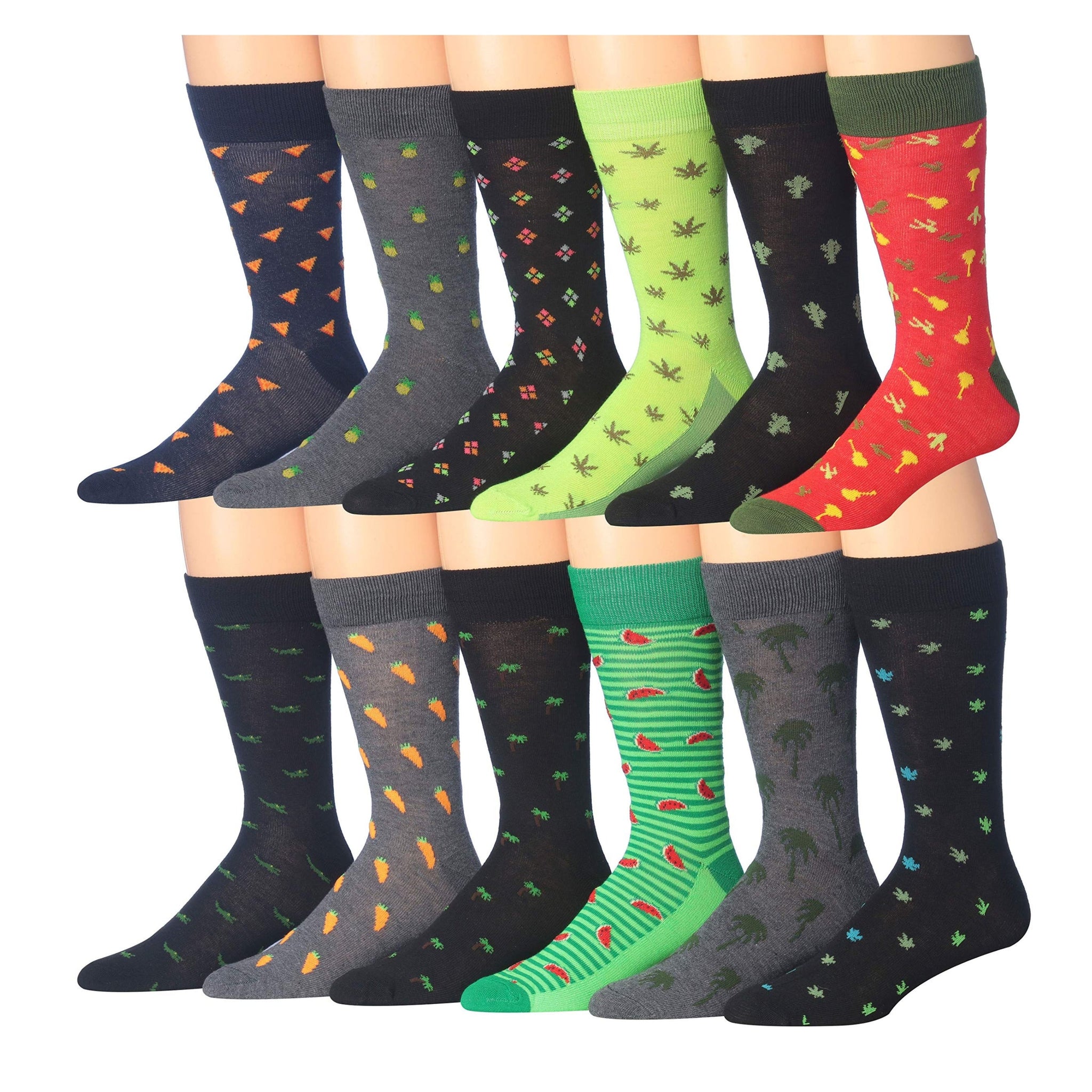 Men's 12 Pairs Casual Novelty Two Tone Motif Dots Colorful Patterned