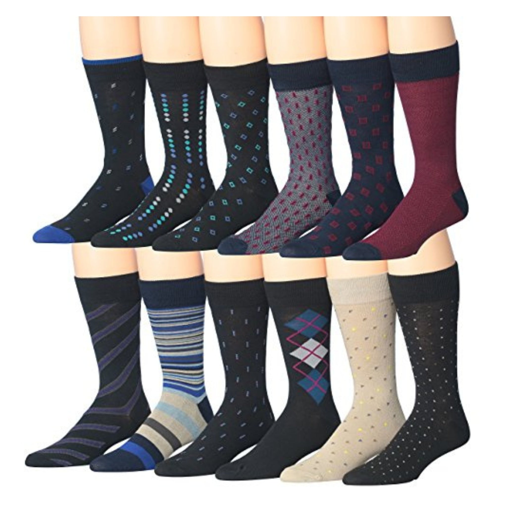 Men's 12 Pairs Casual Novelty Dark Geometric Colorful Patterned Dress
